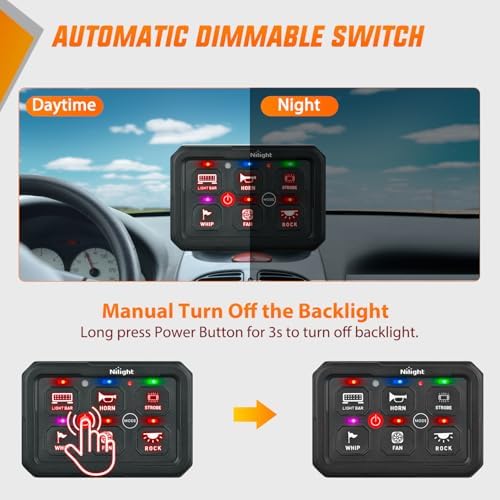 Nilight 6 Gang Switch Panel Red 12V 60A Circuit Control Relay System 4-Mode - Image 5