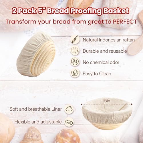 Double Mini Dutch Oven for Sourdough Bread Baking, Enameled Cast Iron Bread Oven with Lid, Bake 2 Artisan Loaves at Once, Includes 2 Banneton Proofing Baskets & Bread Lame, Oven Safe Bread Baking Pot - Image 5