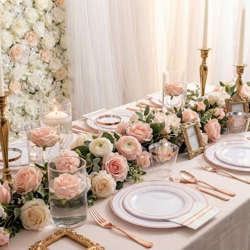 GATHER 350PCS Rose Gold Plastic Plates for Wedding Birthday Party - Image 4