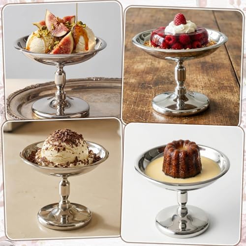 6 Pcs Mini Stainless Steel Ice Cream Bowls Vintage Silver Serving Pudding Dessert Cup Sauce Bowls Metal Round Footed Yogurt Snack Candy Cups for Mousse Fruit Salad Cake Wedding Party Favor - Image 4