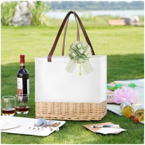 Wicker Picnic Basket for 2 Person, Folding Rattan Set, White - Image 5