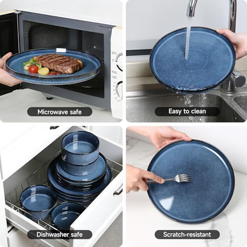 Stoneware Dinnerware Sets for 4, 12Pcs Plates and Bowls Set, Midnight Blue - Image 5