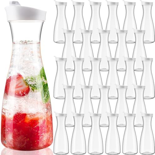 Reallnaive 30 Pcs Plastic Carafe with Lids,34 oz Juice Containers, Trendy by Reallnaive