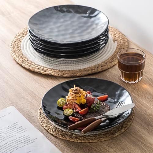 vicrays Ceramic Dinner Plates Set, 10 Inch, Microwave, Oven, Dishwasher Safe, Round, Porcelain Fluted Suitable for Steak, Pasta, Pizza, Home, Restaurant - Set of 6 Black - Image 5