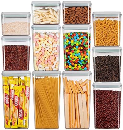 Ankou Pop Airtight Food Storage Containers with Lids for Kitchen Pantry Organizing Stackable Container for Cereal Snack Flour Sugar Coffee Spaghetti -12 Pcs(1.2, 2.0, 2.7, 3.3qt)*3 by ANKOU
