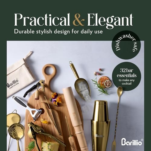 Barillio Bar Tool Set Pro Edition - Gold Stainless-Steel Cocktail Shaker Set - Mixology Bartender Kit w/Boston Shaker, Drink Mixer & Muddler for Cocktails - Home Bar Accessories - 32-Pc Bar kit - Image 5