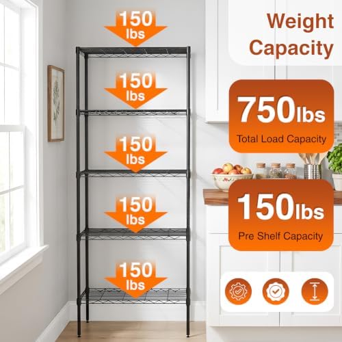 BestOffice | 5-Tier Wire Shelf | 14" x 24" x 60" | Black - Image 5