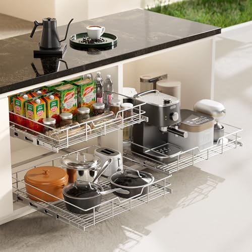 2 Tier Pull Out Cabinet Organizer 15" W X 17" D, Chromed, Full Slide Out - Image 5