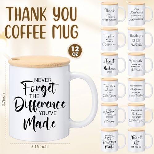 12 Pcs Thank You Coffee Mugs 12oz Ceramic Cups with Lid Spoon - Image 2