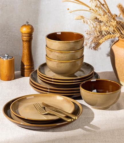 LeRatio Ceramic Dinnerware Sets for 4,12Pcs Porcelain Plates and Bowls Set - Image 5