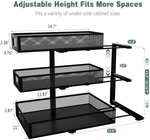 Under Sink Organizer, 3-Tier Height Adjustable Pull Out Cabinet Organizer - Image 4