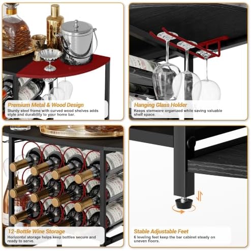 JKsmart Home Bar Cabinet with 12 Bottle Wine Rack, 3-Tier Liquor Cabinet with Glass Holders, 3-Sided Open Bar Shelf for Whiskey, Spirits, Wine Storage and Home Bar Accessories - Image 3