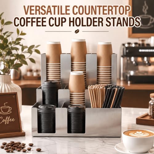 9 Compartment Stainless Steel Vertical Coffee Cup and Lid Dispenser - Image 5