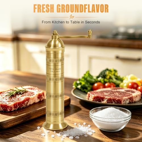 Brass Salt Grinder, 9 Inch Gold Manual Salt Mill with Ceramic Core - Image 7