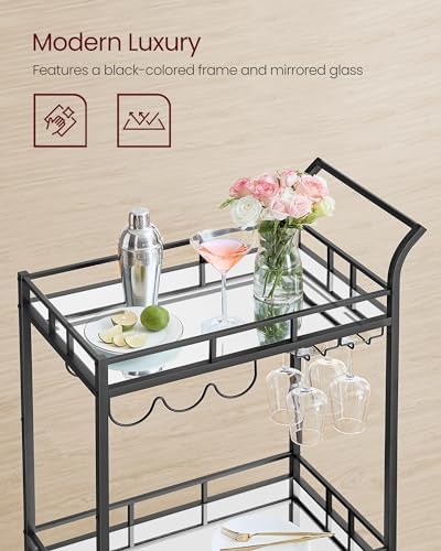 VASAGLE Bar Cart with 2 Mirrored Shelves, Wine Holders, Glass Holders - Image 4