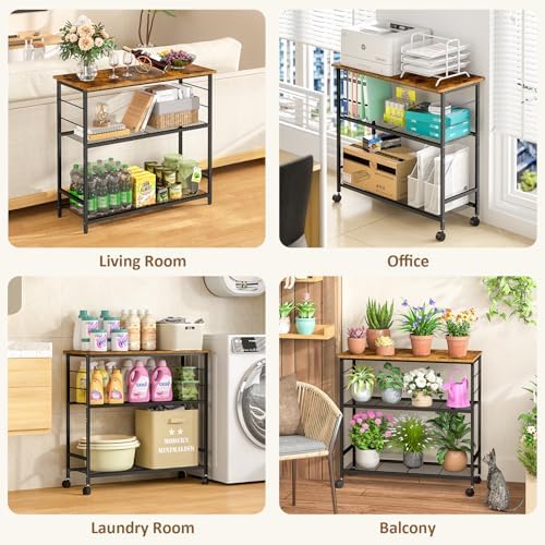 3 Tier Rolling Kitchen Microwave Cart, 33 Inch Microwave Table Stand with Adjustable Shelf, Kitchen Storage Island Utility Cart on Lockable Wheels, Bakers Rack Coffee Bar for Living Room, Office - Image 6