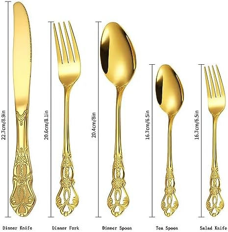 Gold Silverware Set for 2, MIKIWAY 10 Pieces Stainless Steel Flatware Set, Cutlery Tableware Set, Kitchen Utensils Set Include Spoons And Forks Set, Mirror Polished, Dishwasher Safe - Image 2