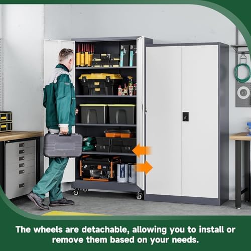 Letaya Metal Garage Storage Cabinets with Lock Door and Adjustable Shelves, Steel Tool Cabinets for Home,Office,Warehouse Organisieren (Grey White, 74.41" H) - Image 4