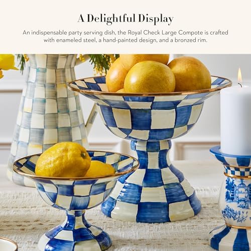 MACKENZIE-CHILDS Enamel Compote, Large, Blue-and-White Royal Check - Image 2