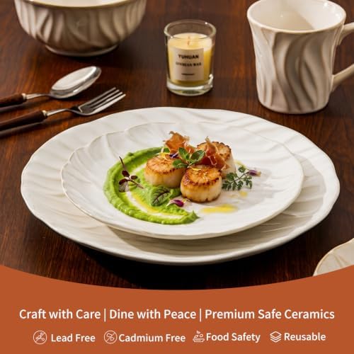 Ceramic Dinnerware Sets for 6, 24 pcs Plates and Bowls Sets, Reactive Glaze Ceramic Dish Set, Scratch Resistant, Microwave & Dishwasher Safe, Highly Chip and Crack Resistant Dishware sets, Cream White - Image 2