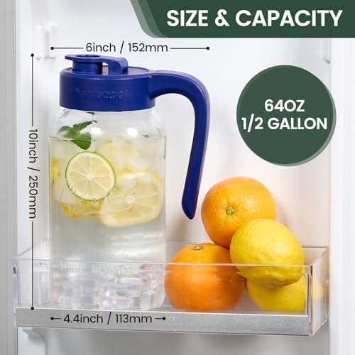 Mason Jar Pitcher, 2 pcs 64 oz (2 quart), Glass Pitcher with Lid - Image 3