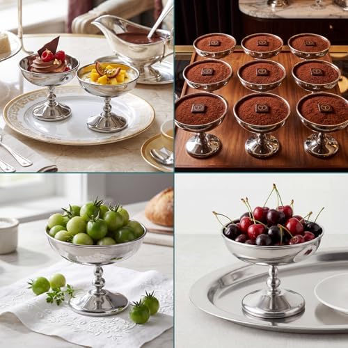 6 Pcs Stainless Steel Ice Cream Bowl Bulk Serving Cups Dessert Bowls Reusable Round Footed Yogurt Snack Candy Dishes Cute Sundae Bowl for Fruit Pudding Wedding Birthday Party(Modern Style) - Image 3