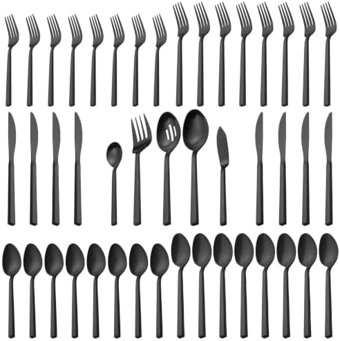 Alata Cube Black 45-Piece Forged Stainless Steel Matte Flatware Set for 8 by Alata