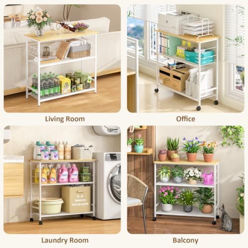 3 Tier Rolling Kitchen Microwave Cart, 33 Inch Microwave Table Stand with Adjustable Shelf, Kitchen Storage Island Utility Cart on Wheels, Bakers Rack Coffee Bar for Living Room, Office, White - Image 6