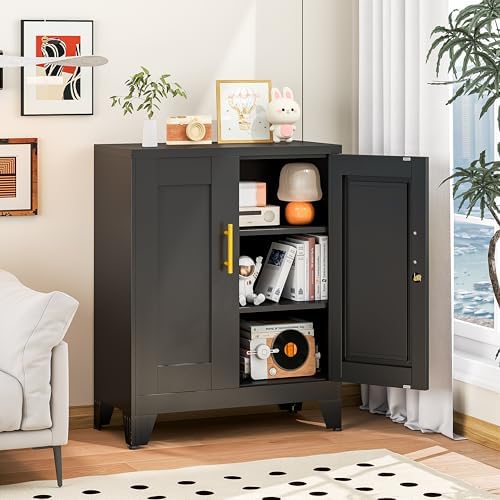 Black Metal Storage Cabinet, 36" Steel Locking Cabinets - Image 2