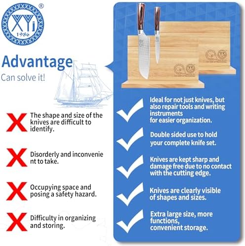 XYJ Magnetic Knife Block, Double Side Kitchen Knife Holder, Natural Wood - Image 5