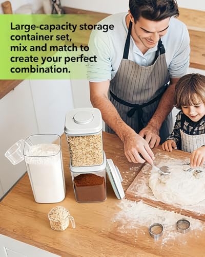 Airtight Food Storage Containers Set with One-Touch Lid, 2-Pack (4.22 QT / 4.0 L) Tall Stackable Durable PET for Bulk Rice, Flour & Baking Essentials Organizer. - Image 5