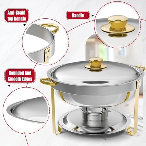 IMACONE Round Chafing Dish Buffet, 4 Pack, 5QT Gold Frame - Image 3