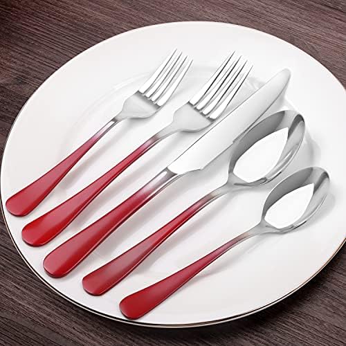 Silverware Set, Bysta 20-Piece Stainless Steel Flatware Set, Kitchen Utensil Set Service for 4, Tableware Cutlery Set for Home and Restaurant, Mirror Polished, Dishwasher Safe (Gradient Red) - Image 6