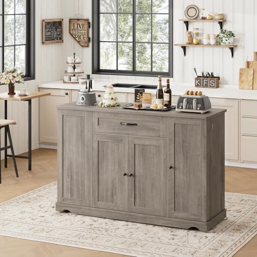 HOSTACK Kitchen Island Cart with Storage, Rolling Island Table, Ash Gray - Image 5