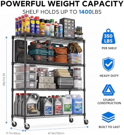 IZEUK Heavy Duty Rolling Utility Racks, 4-Tier Metal Wire Shelving Unit - Image 3