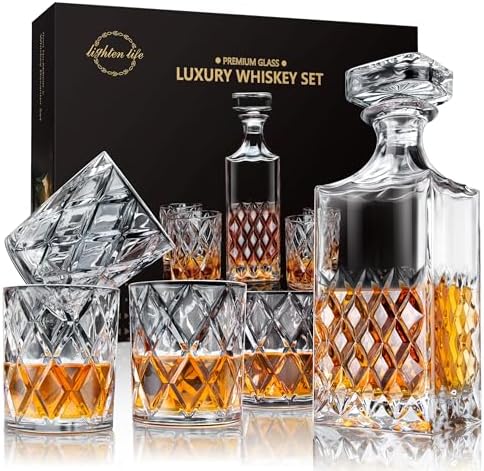 LIGHTEN LIFE Whiskey Decanter Set, Italian Crystal Decanter with 4 Whiskey Glasses in Gift Box - Bourbon Decanter for Scotch, Liquor - Birthday, Anniversary Bourbon Gifts for Men, Dad, Husband by LIGHTENLIFE