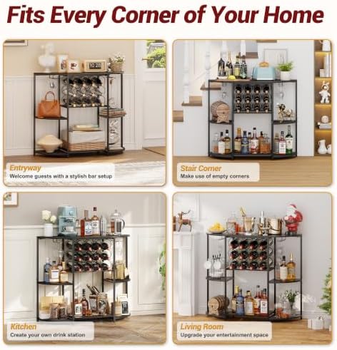 JKsmart Home Bar Cabinet with 12 Bottle Wine Rack, 3-Tier Liquor Cabinet with Glass Holders, 3-Sided Open Bar Shelf for Whiskey, Spirits, Wine Storage and Home Bar Accessories - Image 5