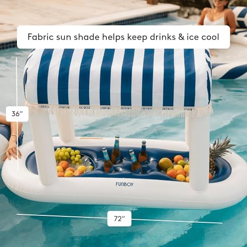 FUNBOY Giant Floating Navy Cabana Stripe Drink Station w/Removable Shade - Image 2