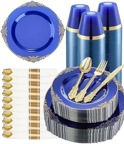 Goodluck 350 Piece Clear Blue Plastic Dinnerware Set for 50 Guests by GoodLuck