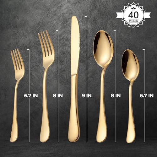 LIANYU 20 Piece Stainless Steel Gold Silverware Set, Flatware Set for 4 - Image 2