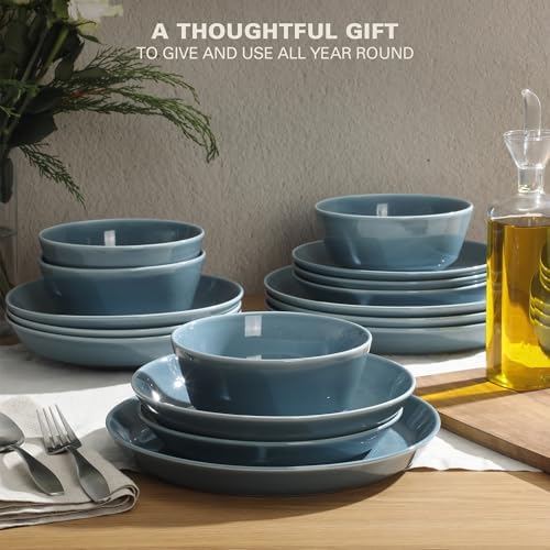 Gibson Home Summer Shades 16 Piece Plates and Bowls Dishes Service for 4 Porcelain Dinnerware Set - Blue - Image 4