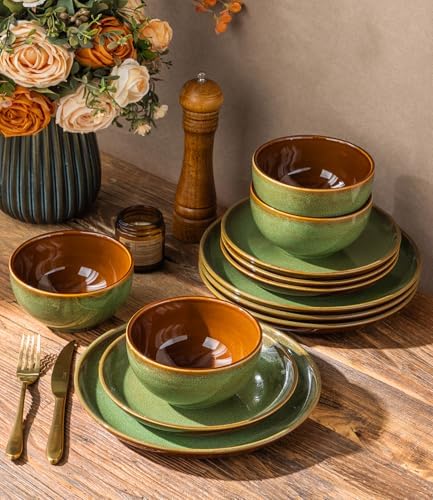 LeRatio Ceramic Dinnerware Sets for 4,12Pcs PorcelainPlates and Bowls Set - Image 5