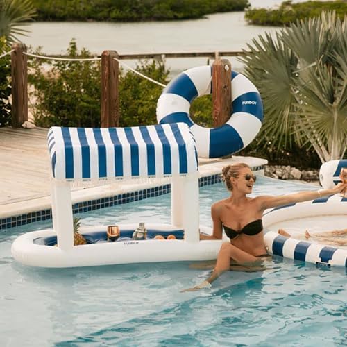 FUNBOY Giant Floating Navy Cabana Stripe Drink Station w/Removable Shade - Image 6