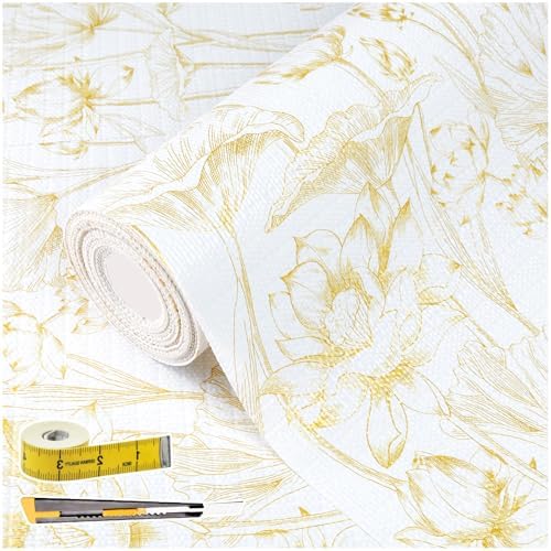 Shelf Liners Thickened Non-Slip Non Adhesive Light Base Gold Lotus Pattern by Oneoftheworld