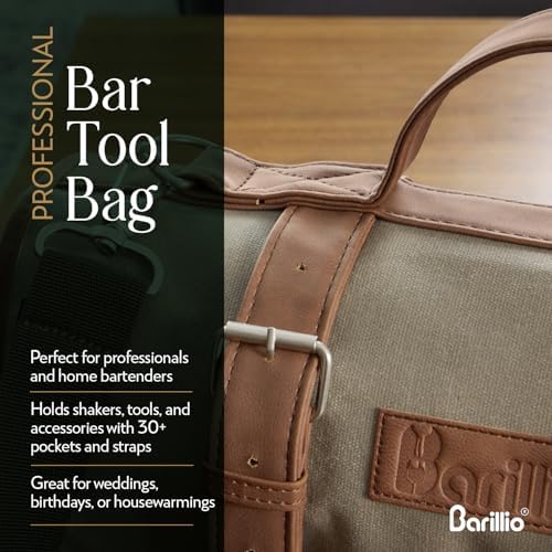 Barillio Bartender Bag (Without Tools) - Stylish, Waxed Canvas, Roll Up Traveling Bar Bag for Carrying Bar Tools and Cocktail Shaker Set with Shoulder Strap - Portable Travel Bartending Roll - Image 5