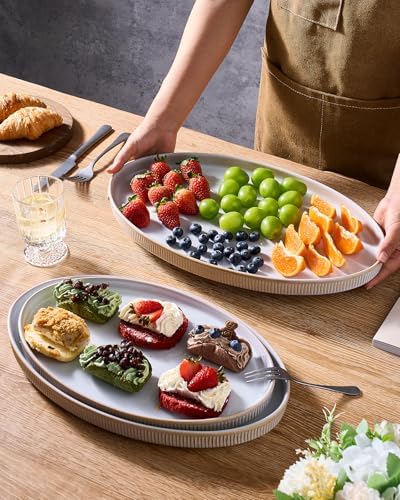 famiware Large Serving Platters Set of 3 Sizes - Oval, Cappuccino White - Image 6