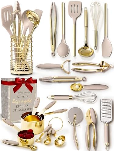 Styled Settings Beige and Gold Utensils Set, 23-Piece by STYLEDSETTINGS