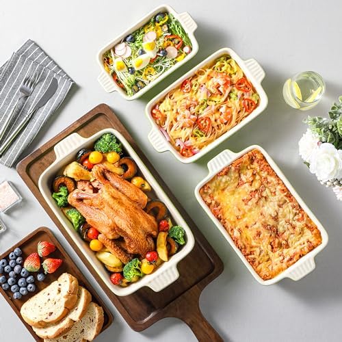 MALACASA Ceramic Baking Dishes Set of 4, Deep Casserole Dish, Green - Image 5