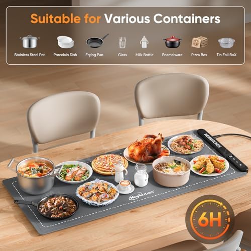 NEWKITCHEN Warming Mat for Food, (XXL 36"x16") Food Warming Mat for Countertop 6 Temp & 6 Hour Settings Upgrade Graphene Fast Full Surface Heating -Versatile Food Warmer for Gatherings, Parties - Image 5