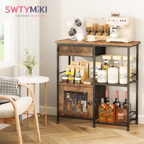 SWTYMIKI Coffee Bar Cabinet for Home - Farmhouse Coffee Stand Station Multi-Purpose Buffet Sideboard Cabinet with Drawers - Kitchen Bar Table for Living Room, Corner, Small Space, Espresso - Image 3